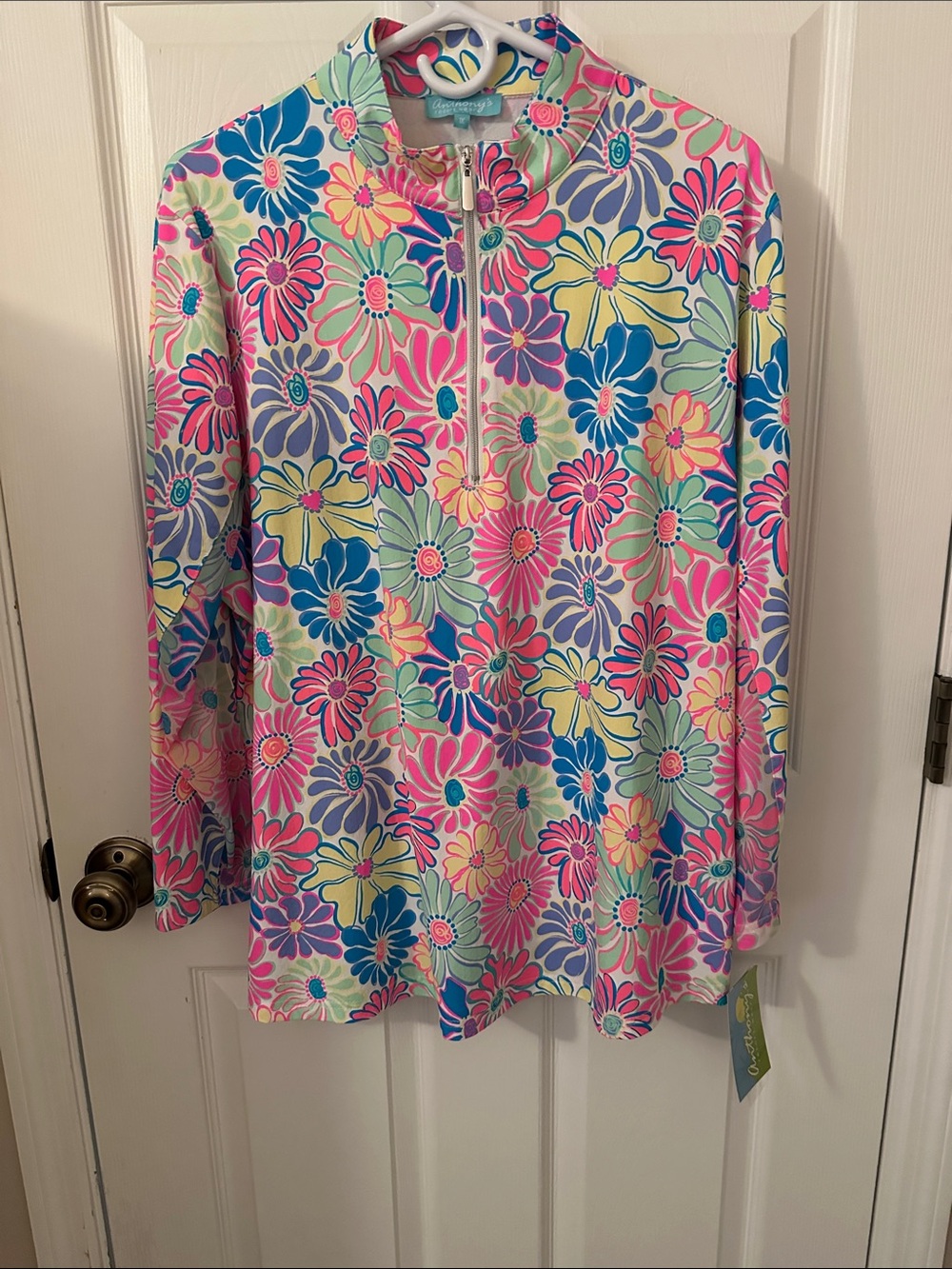Anthony’s  Multi-Color Floral Half-Zip cooling Top
